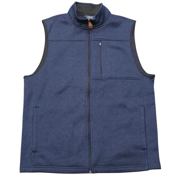 Izod Vest Navy Blue Multi Front Pockets Full Zip Sleeveless Collard Vest Men's - Picture 1 of 8